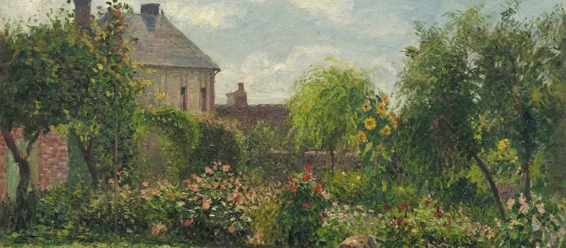 Impressionist Oil on Canvas Landscape by Camille Pissarro titled The Artist's Garden